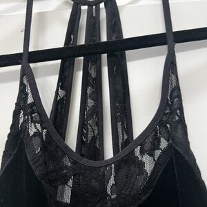 Free People Velvet Slip Dress Black Lace Trim M
